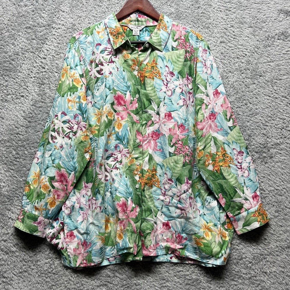 Tommy Hilfiger Top Women XL Floral Coastalina Valley Of Flowers Button Up Resort